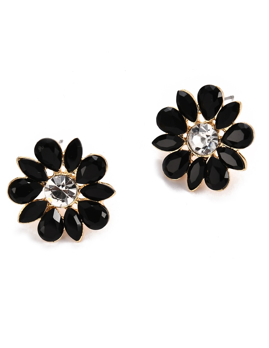 Aretes cortos de flor con acabado brillante cristal 2