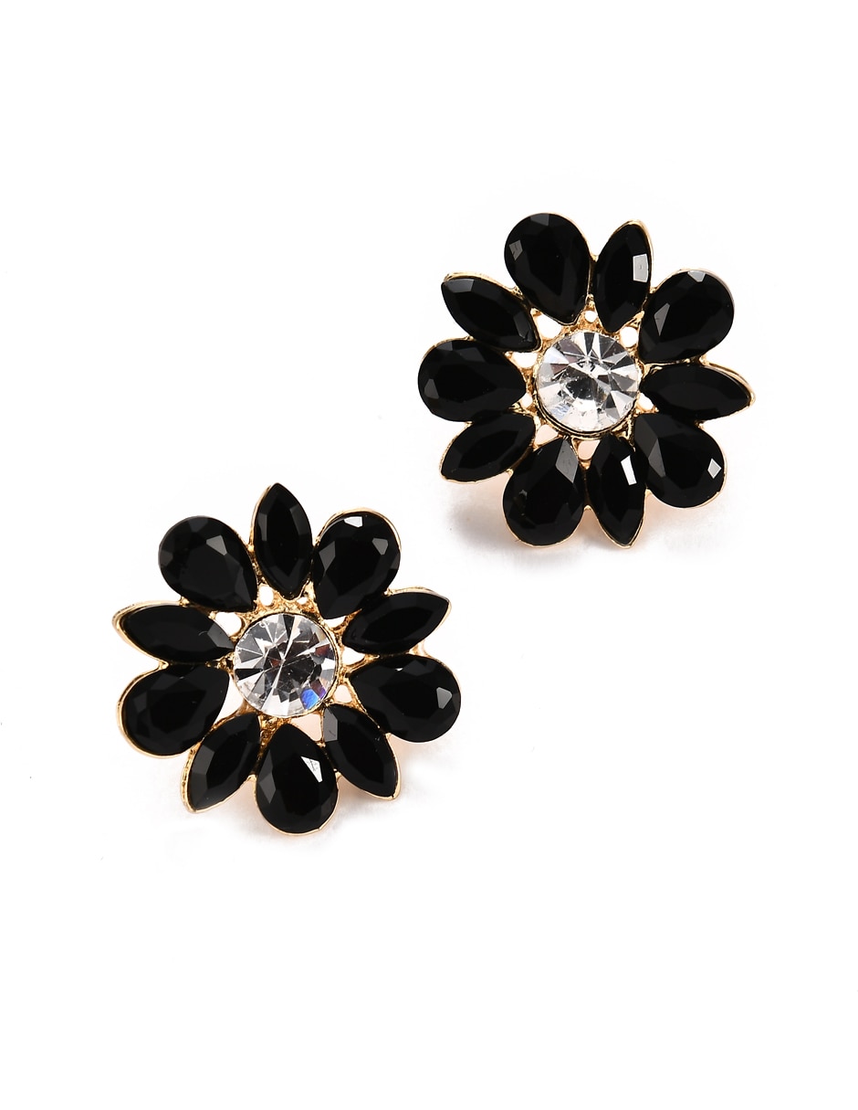 Aretes cortos de flor con acabado brillante cristal 3