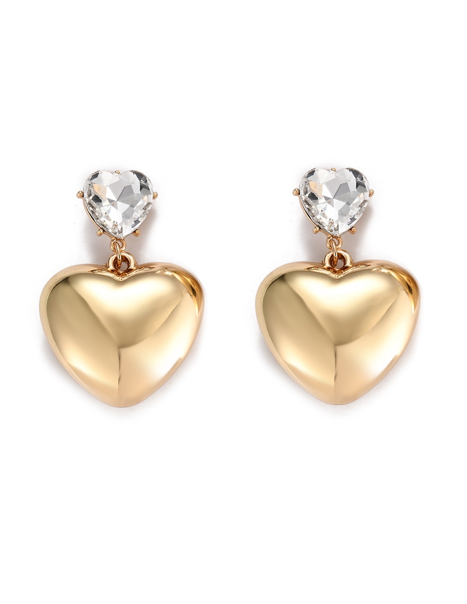 Aretes largos de corazón con acabado brillante cristal