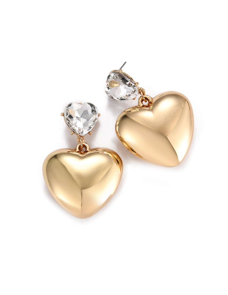 Aretes largos de corazón con acabado brillante cristal 2