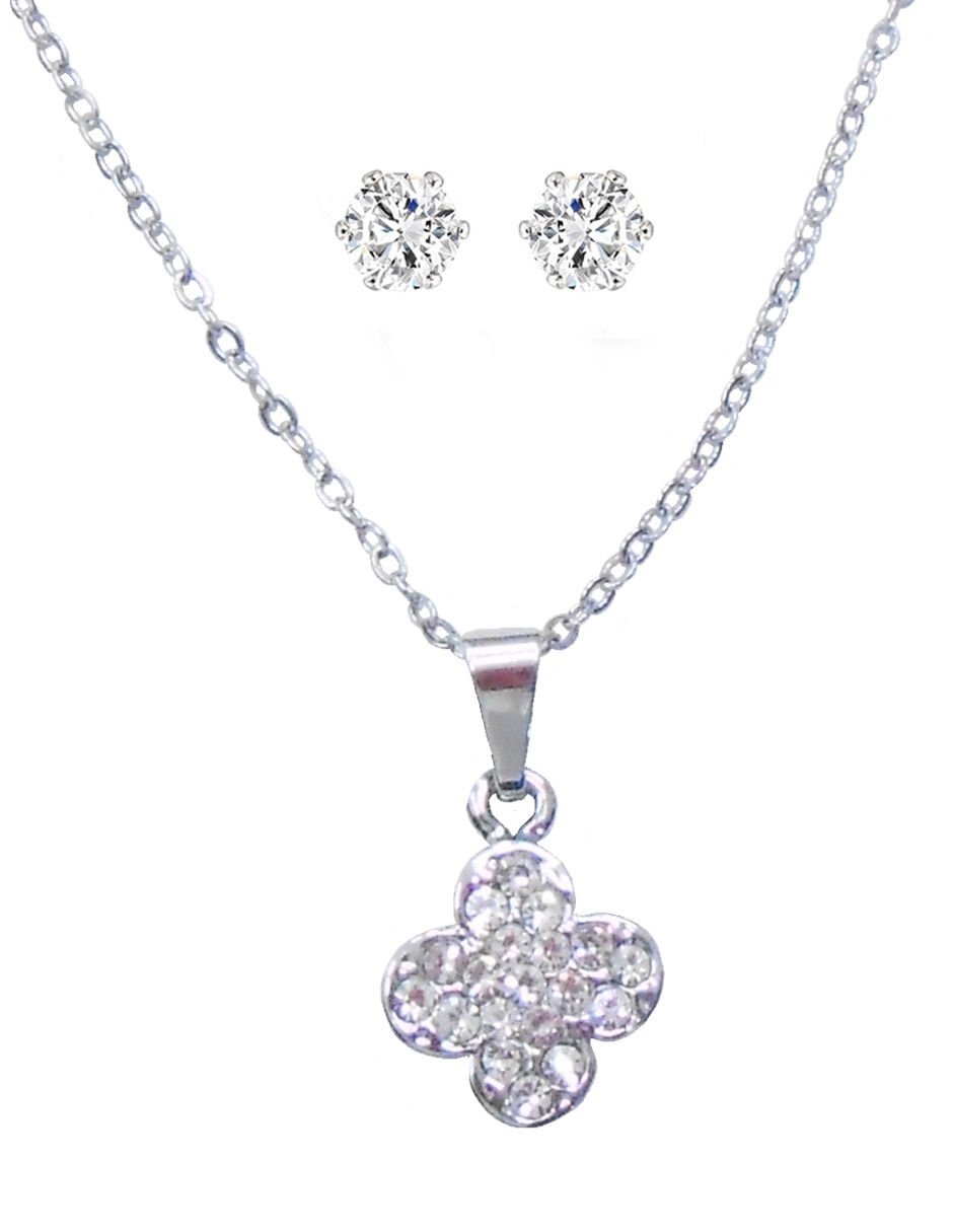 Aretes y collar de flor cristal 1