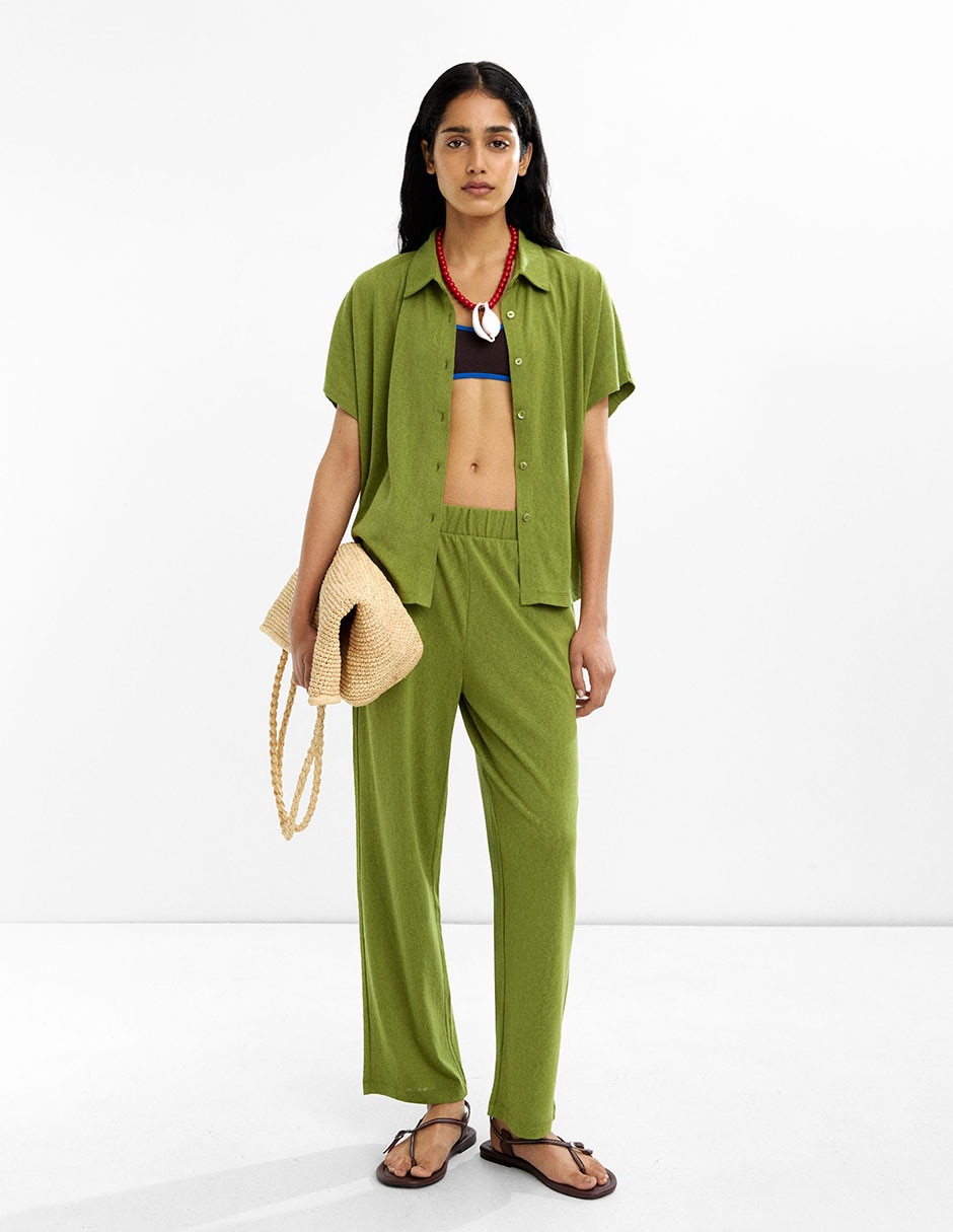 Pants regular con elástico para mujer