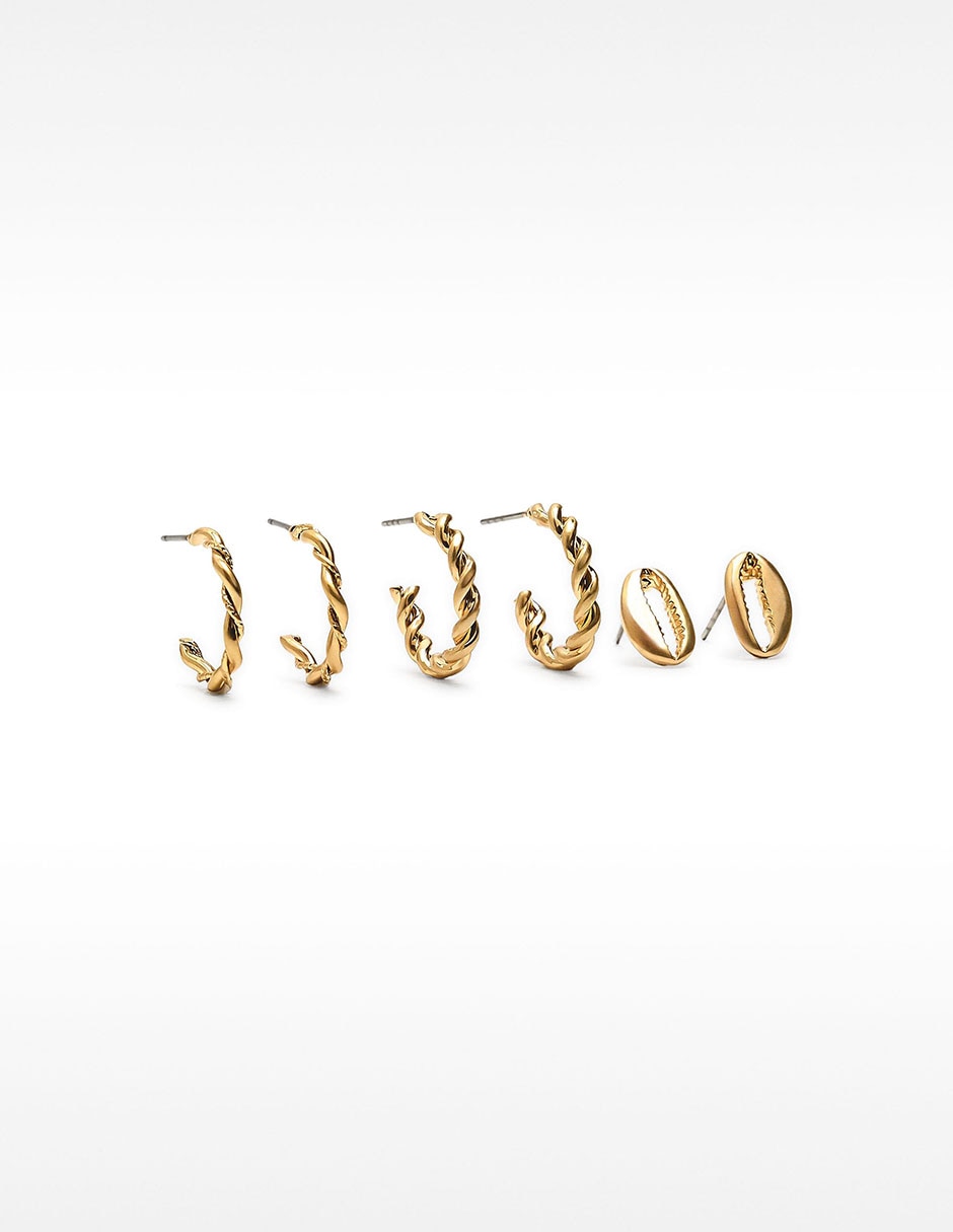 Set de aretes Golden Basics con acabado brillante Set de aretes Golden Basics con acabado brillante