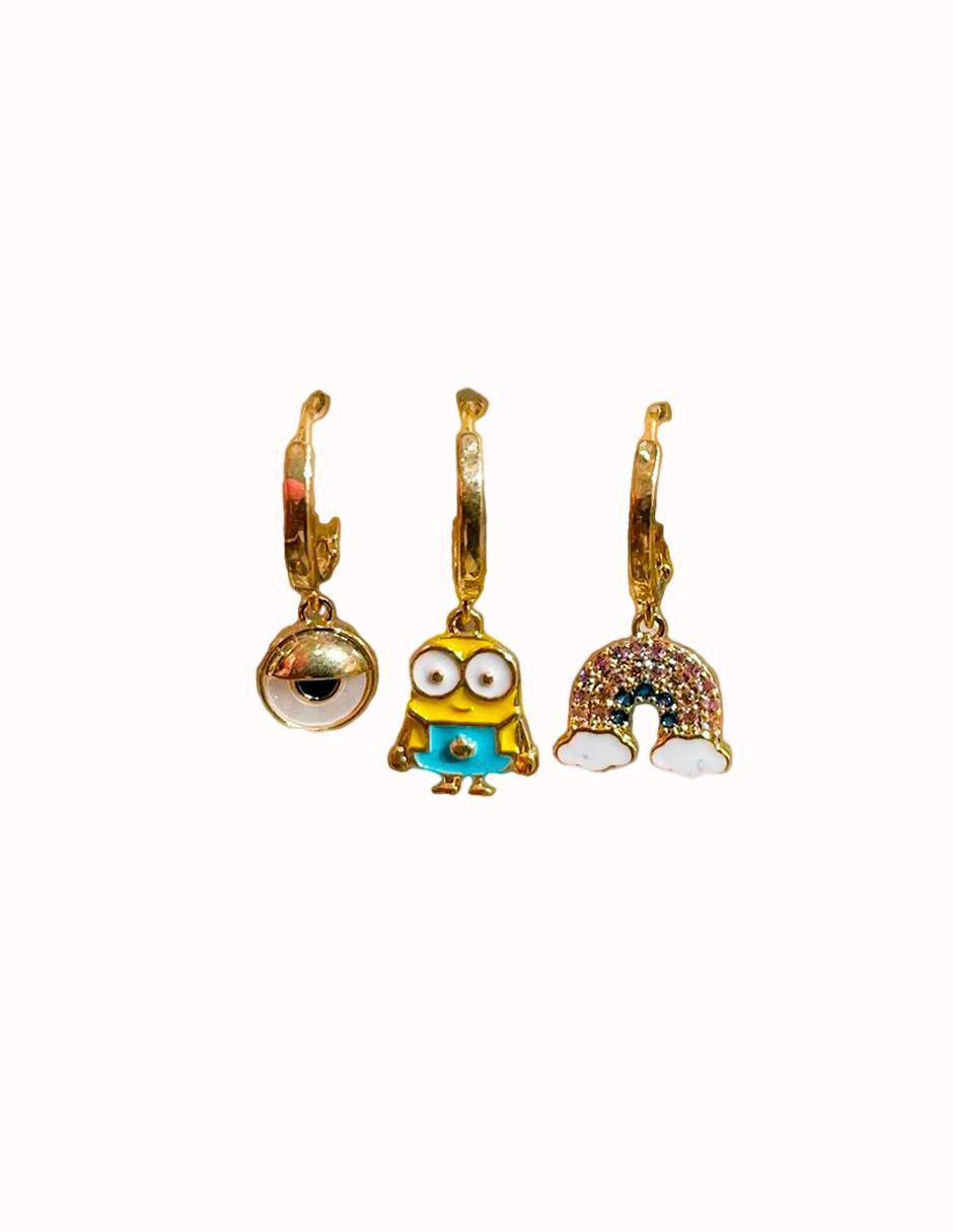 Set de aretes Minions con acabado pulido zirconia cúbica 3