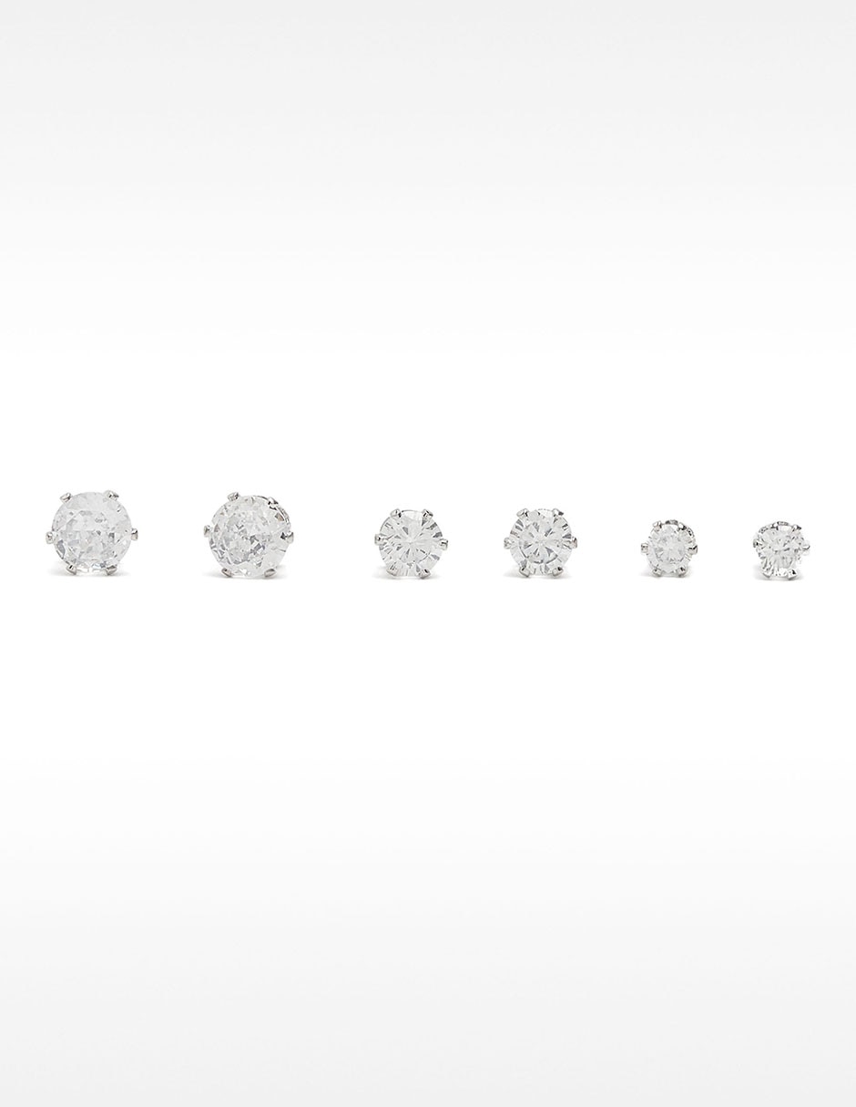 Set de aretes redondos con acabado brillante