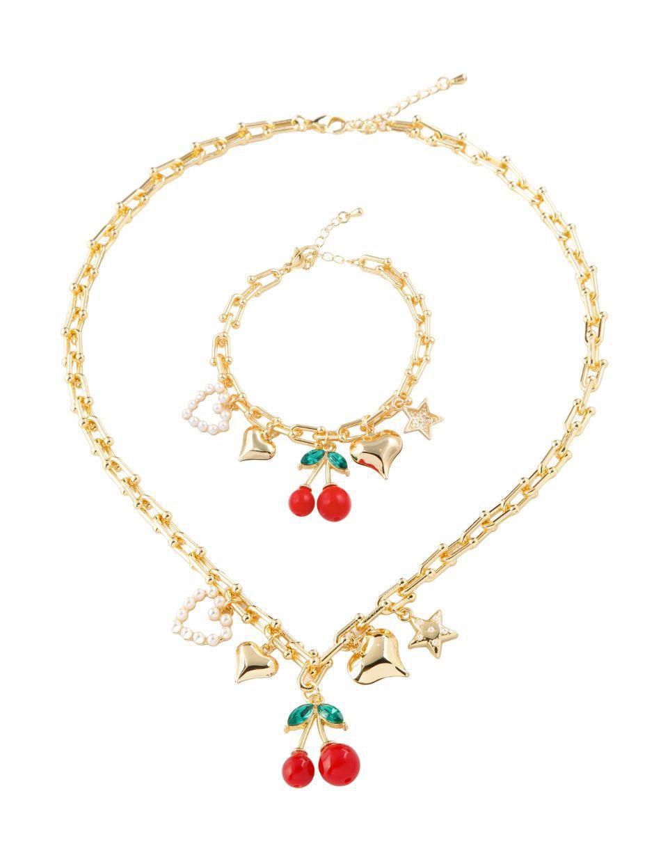 Set collar de cereza Cherry Love de baño de oro 18 K