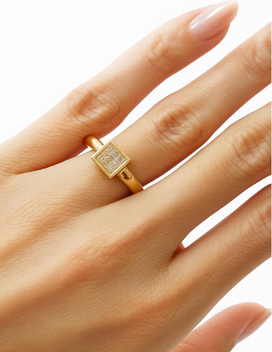 Anillo cuadrado 14 k de oro diamante pulido 4