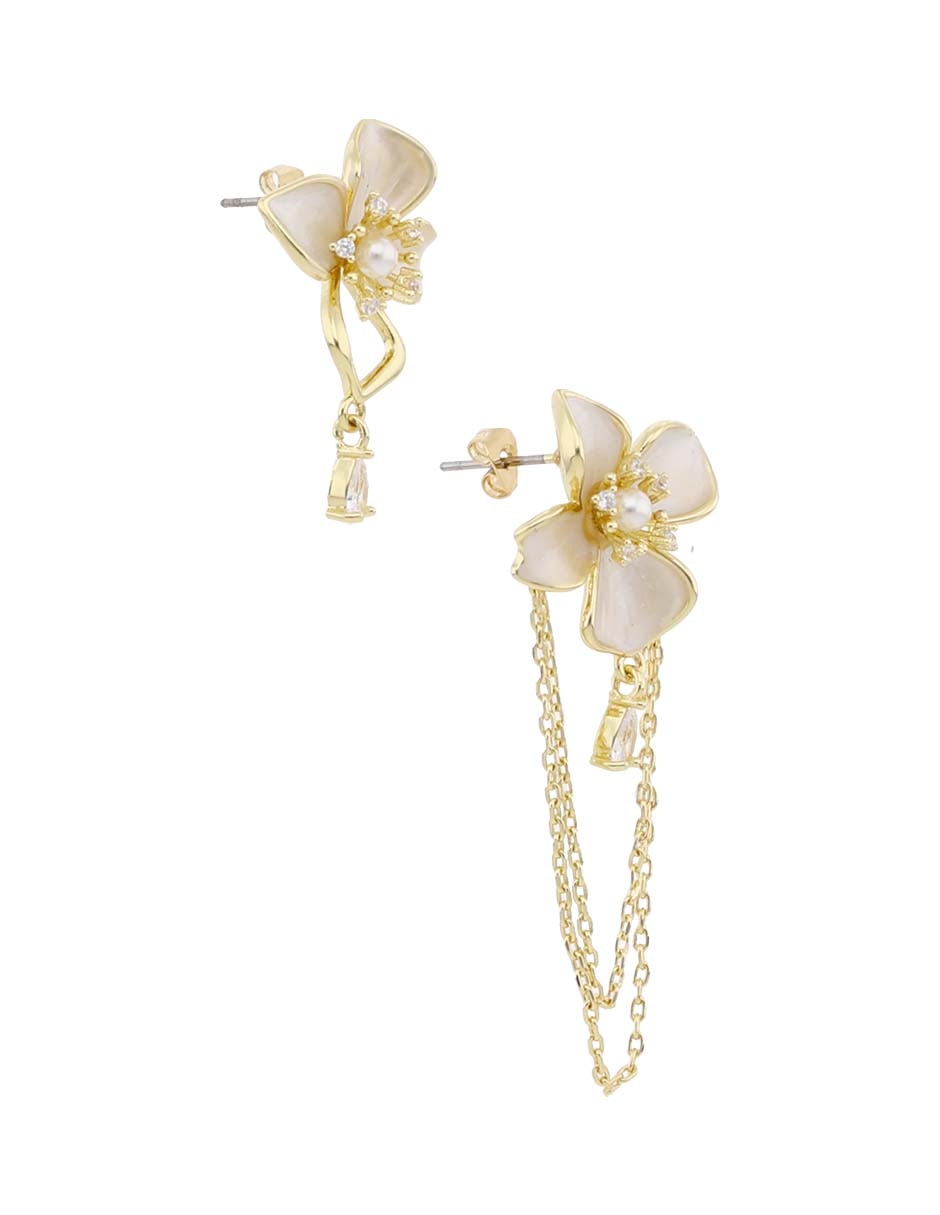 Aretes largos de flor con acabado brillante 2