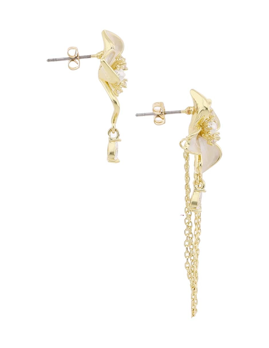 Aretes largos de flor con acabado brillante 3
