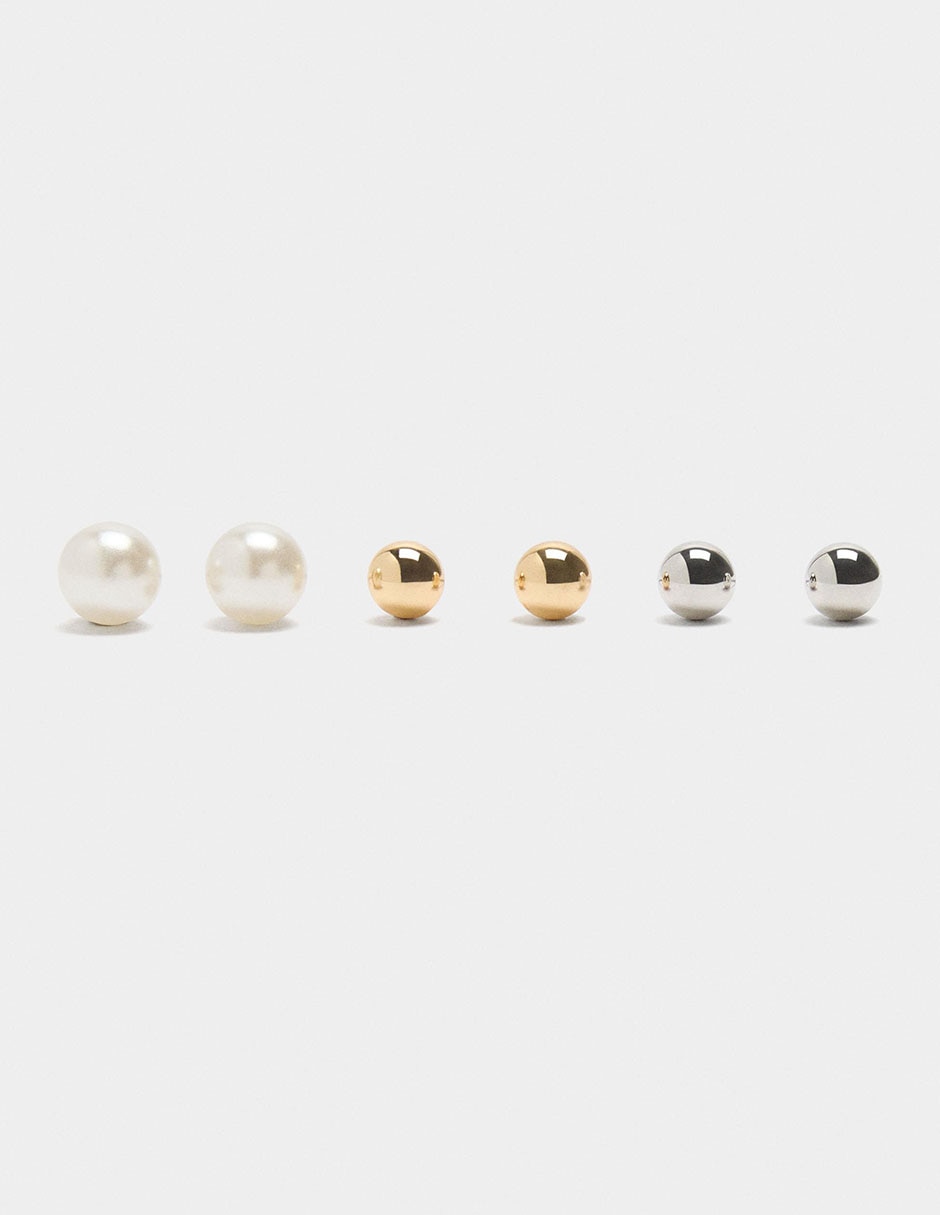 Set de aretes de Redonda Stay Mixed con acabado brillante