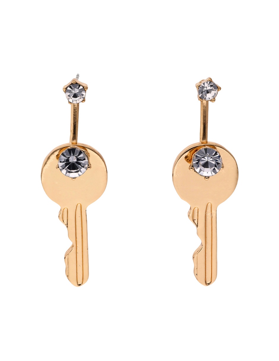 Aretes largos de llave con acabado brillante zirconia