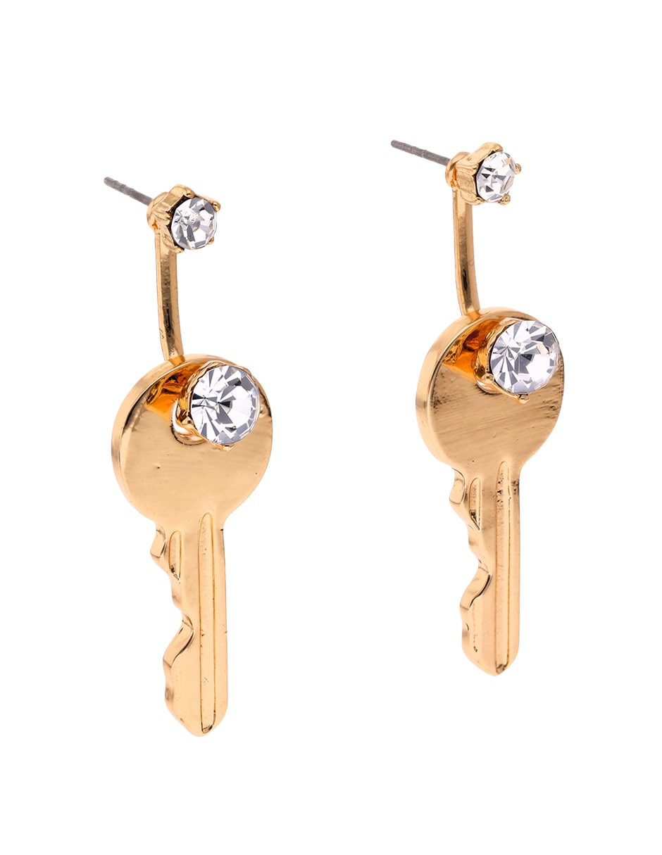 Aretes largos de llave con acabado brillante zirconia 2