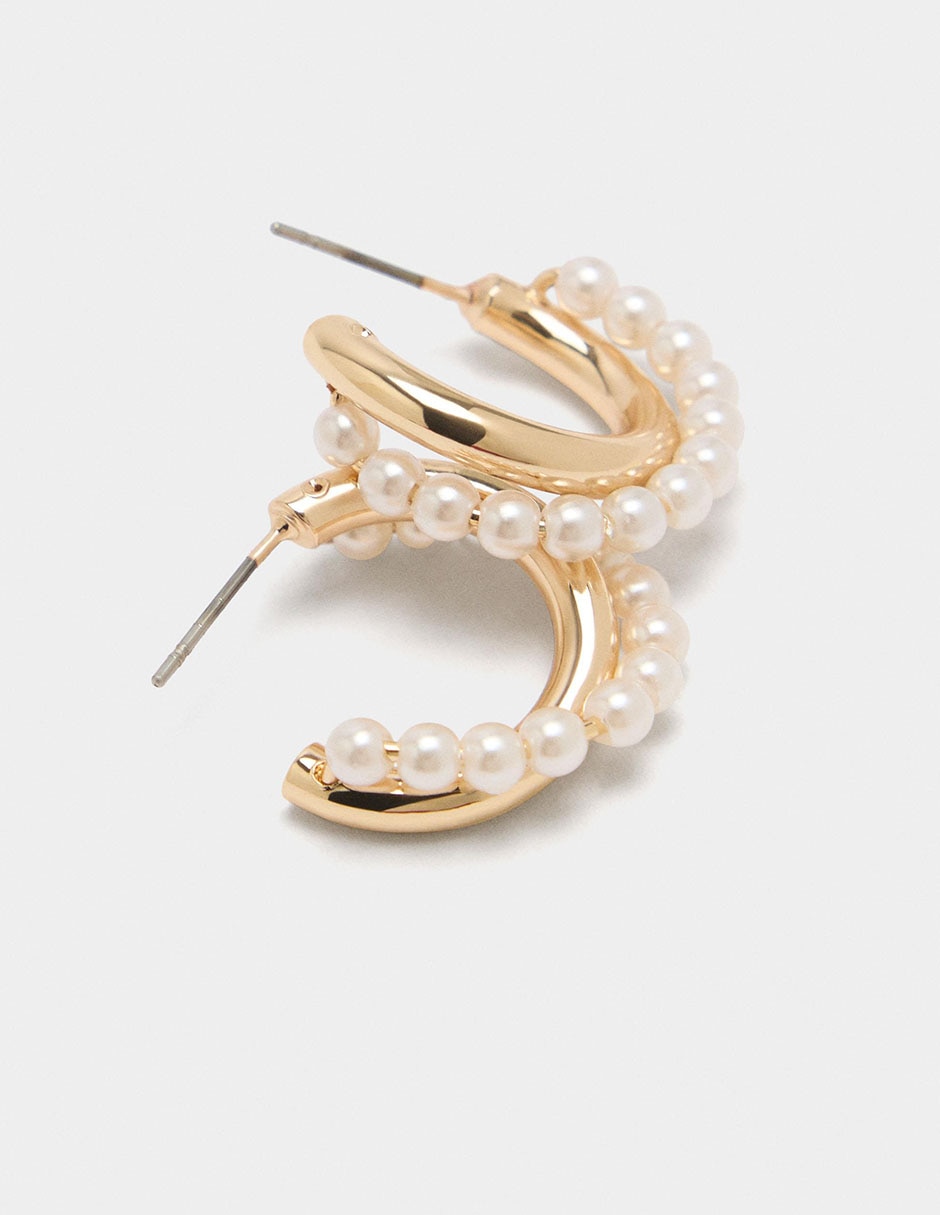 Aretes de aro circular Stay Classy con acabado brillante perla 2