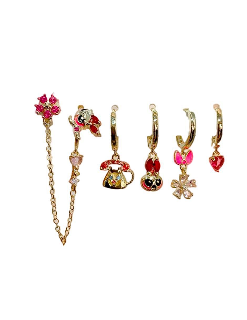 Set de aretes Bombón Superheroína de 10 k con acabado pulido zirconia cúbica