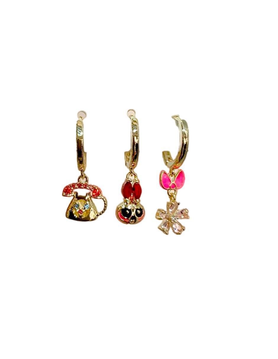 Set de aretes Bombón Superheroína de 10 k con acabado pulido zirconia cúbica 2