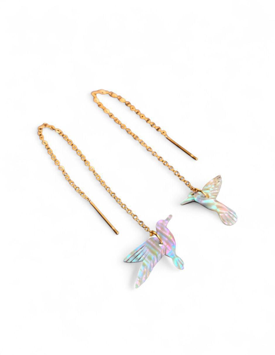 Aretes de colibrí Colibrí con acabado brillante concha de abulón 2