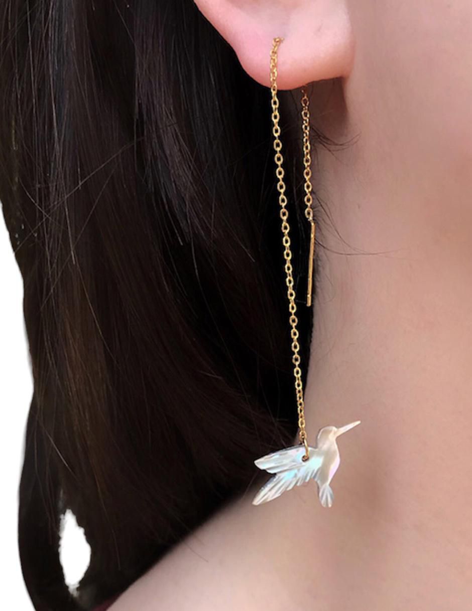 Aretes de colibrí Colibrí con acabado brillante concha de abulón 4