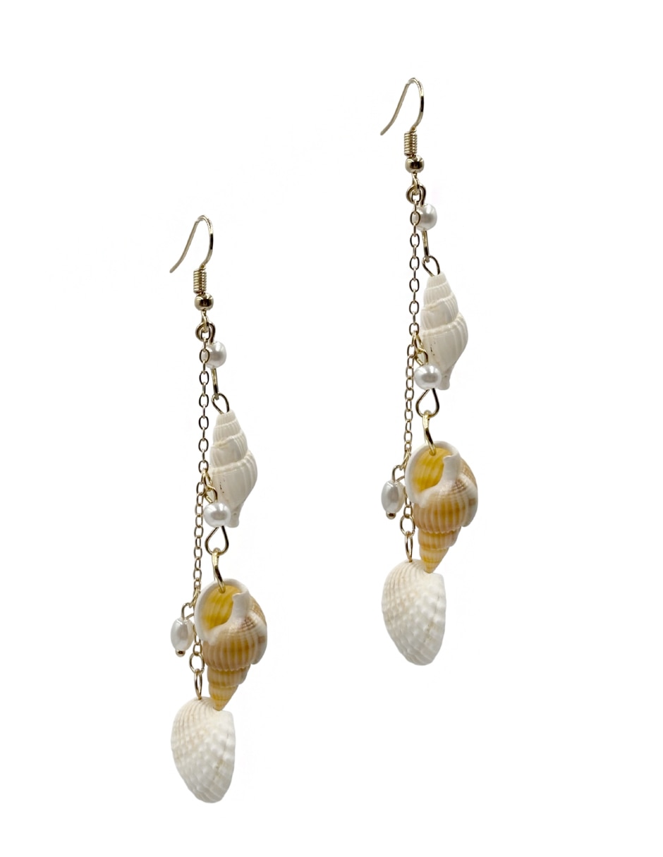 Aretes largos de concha con acabado texturizado 3
