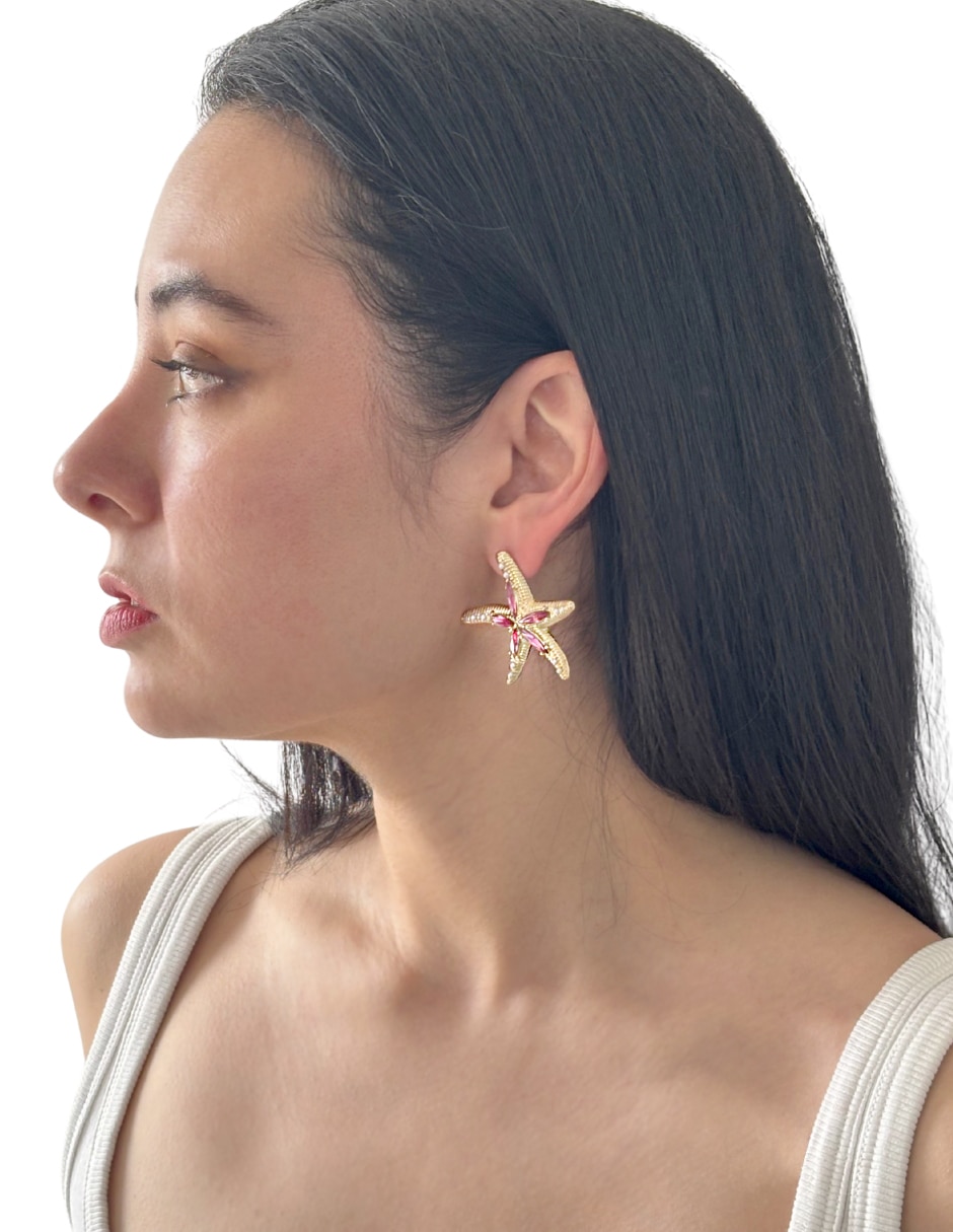 Aretes largos de estrella con acabado brillante 6