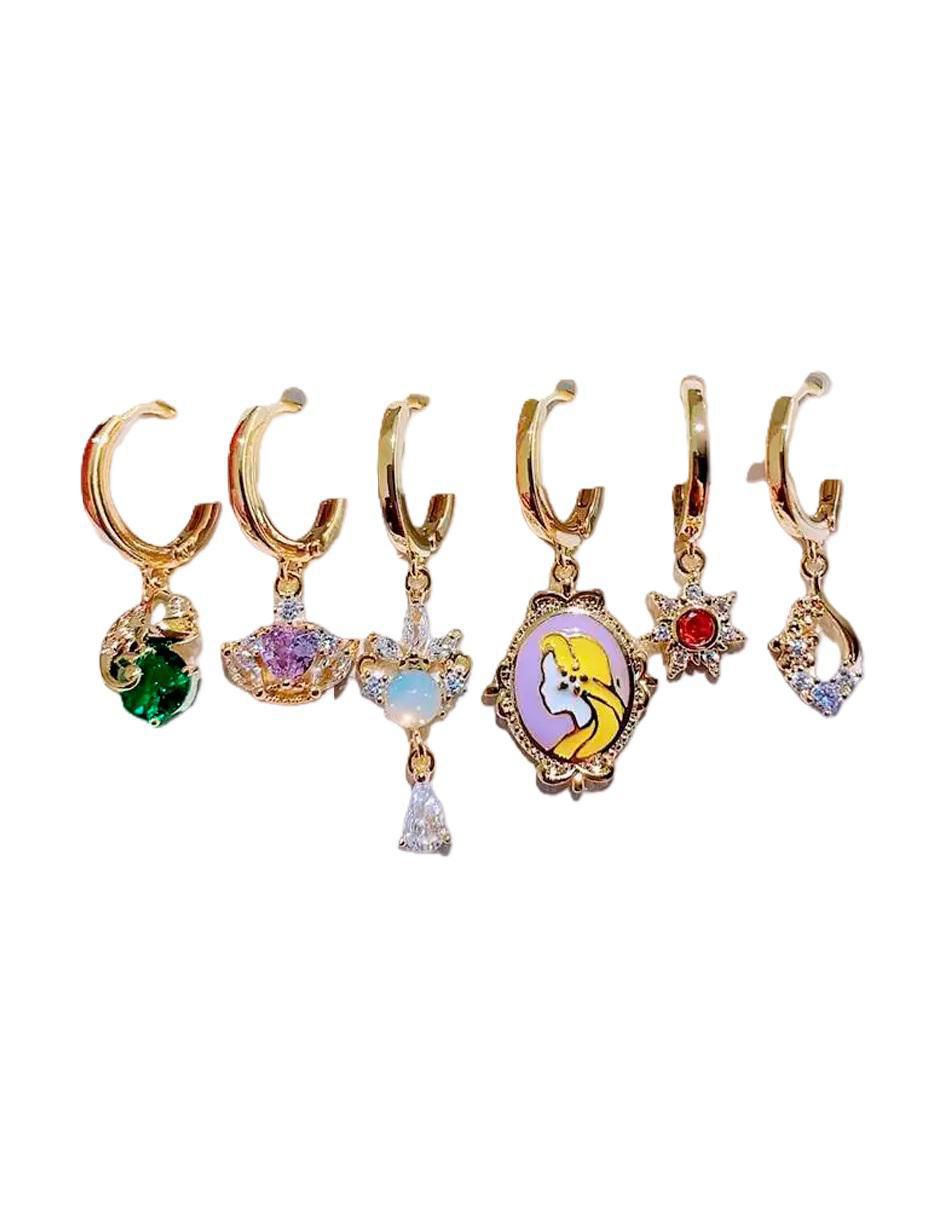 Set de aretes Rapunzel de oro laminado 9 k con acabado pulido