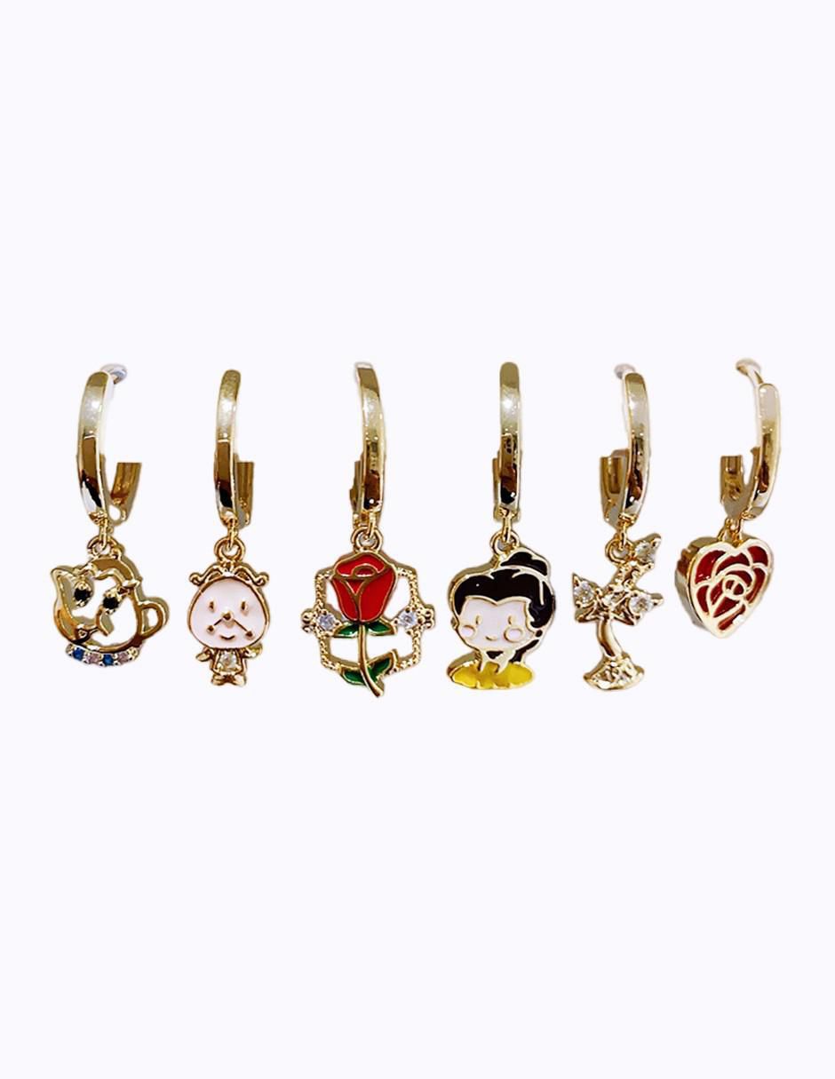 Set de aretes Bella, Din Don y Lumière Princesas de oro laminado 9k con acabado pulido zirconia cúbica