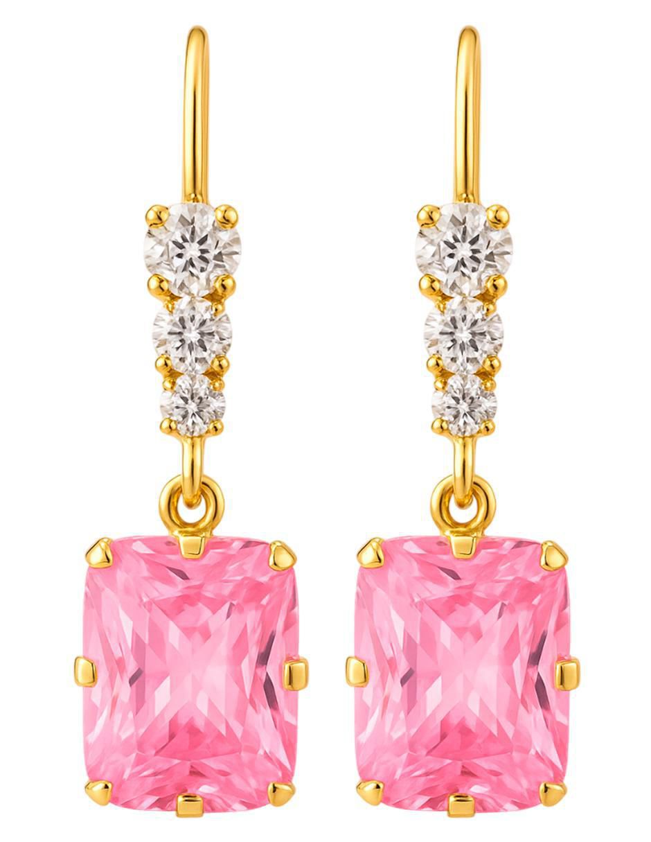Aretes largos rectangulares de oro 10 k con acabado brillante zirconia