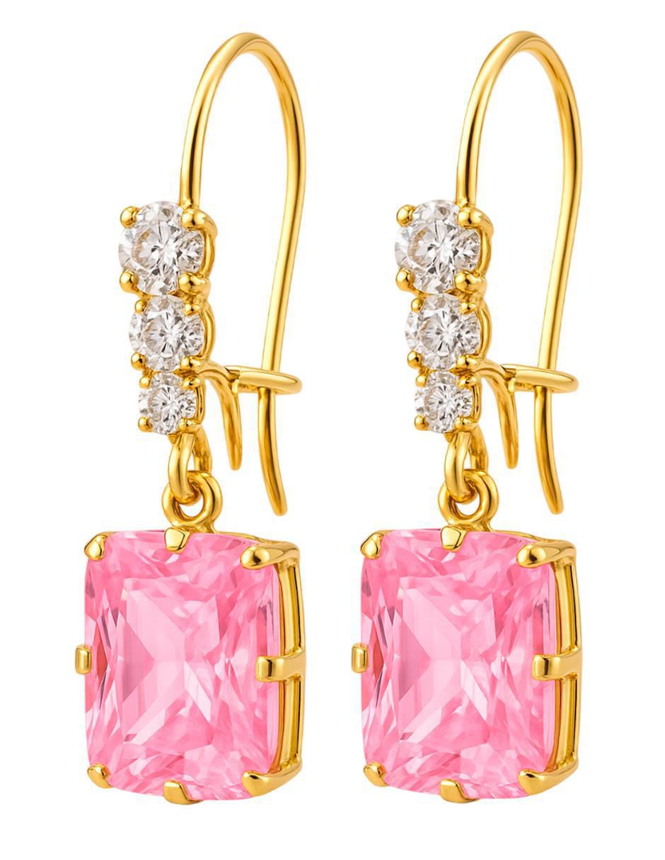 Aretes largos rectangulares de oro 10 k con acabado brillante zirconia 4