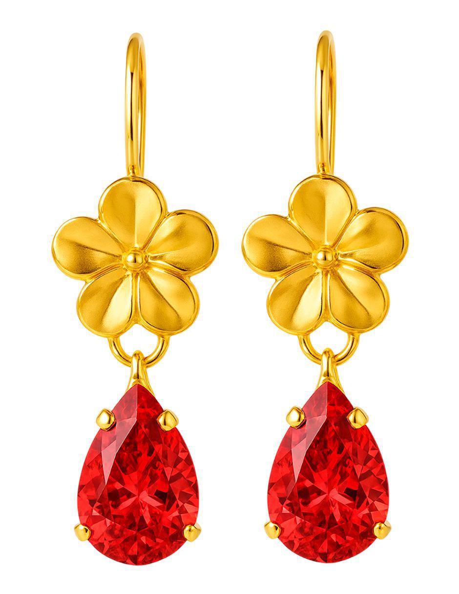 Aretes largos de flor de oro 10 k con acabado brillante zirconia Aretes largos de flor de oro 10 k con acabado brillante zirconia
