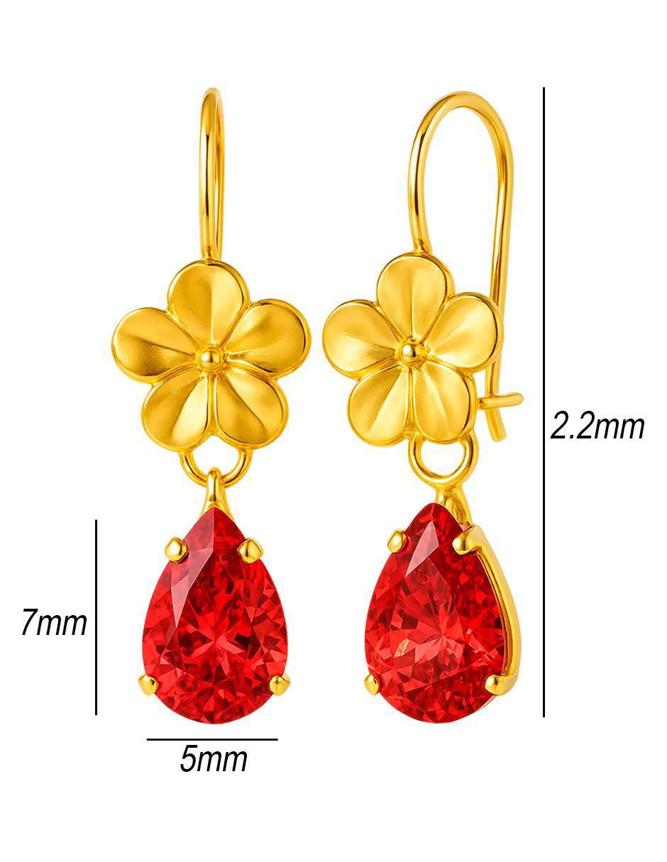 Aretes largos de flor de oro 10 k con acabado brillante zirconia 5