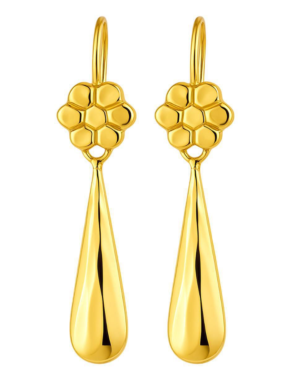 Aretes largos de flor de oro 10 k con acabado texturizado zirconia