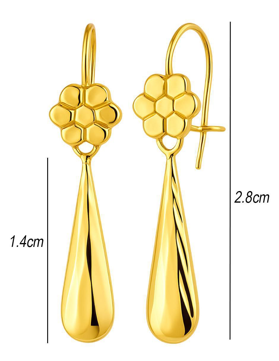 Aretes largos de flor de oro 10 k con acabado texturizado zirconia 5