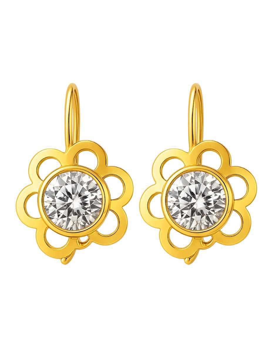 Aretes largos de flor de oro 10 k con acabado brillante zirconia