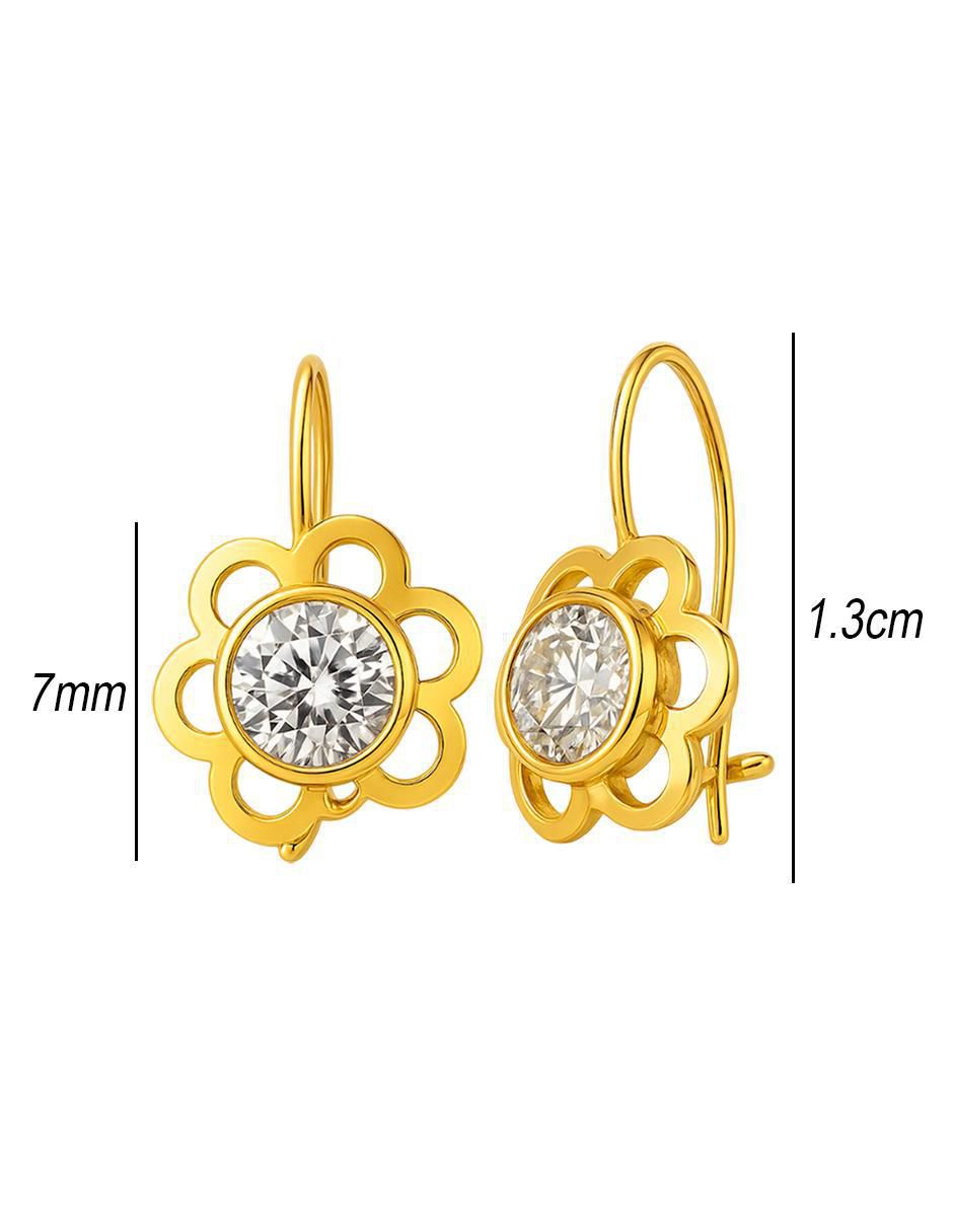 Aretes largos de flor de oro 10 k con acabado brillante zirconia 5