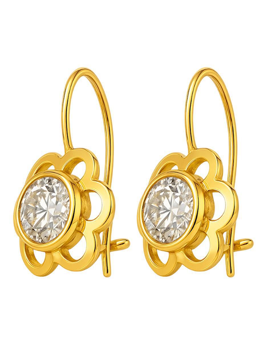Aretes largos de flor de oro 10 k con acabado brillante zirconia 4