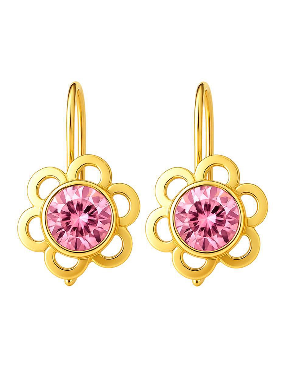 Aretes largos de flor de oro 10 k con acabado brillante zirconia