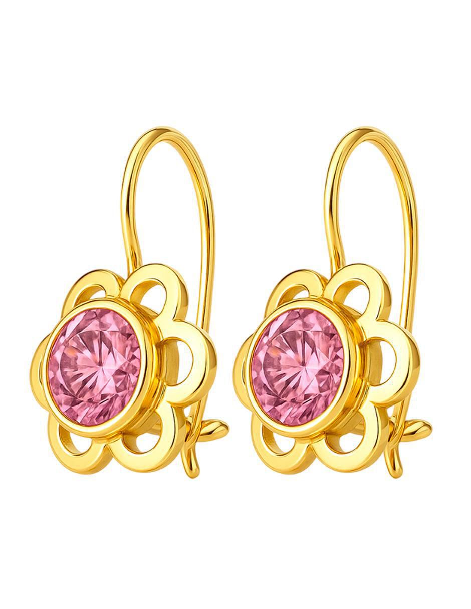 Aretes largos de flor de oro 10 k con acabado brillante zirconia 4