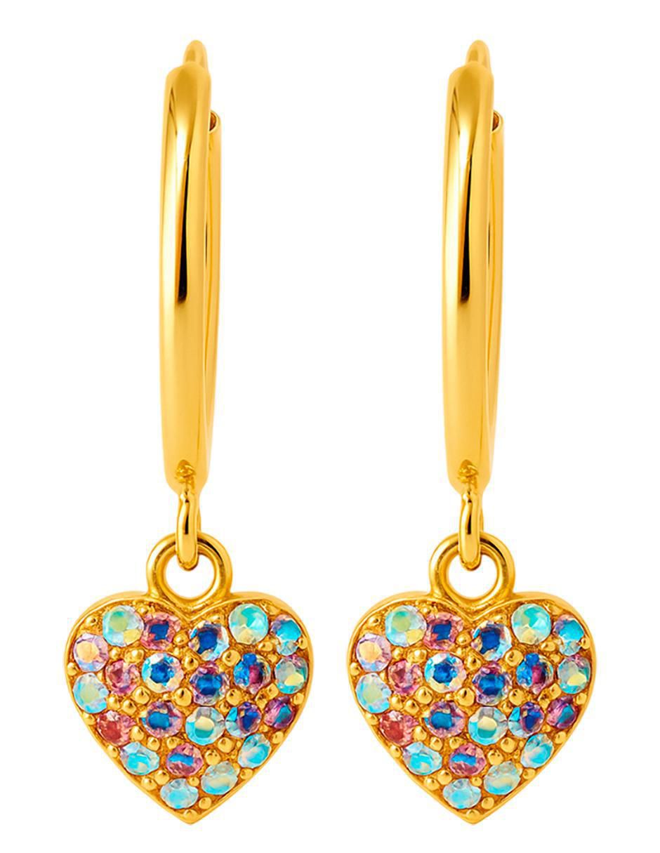 Arracadas de corazón de oro 14 k con acabado brillante cristal 4