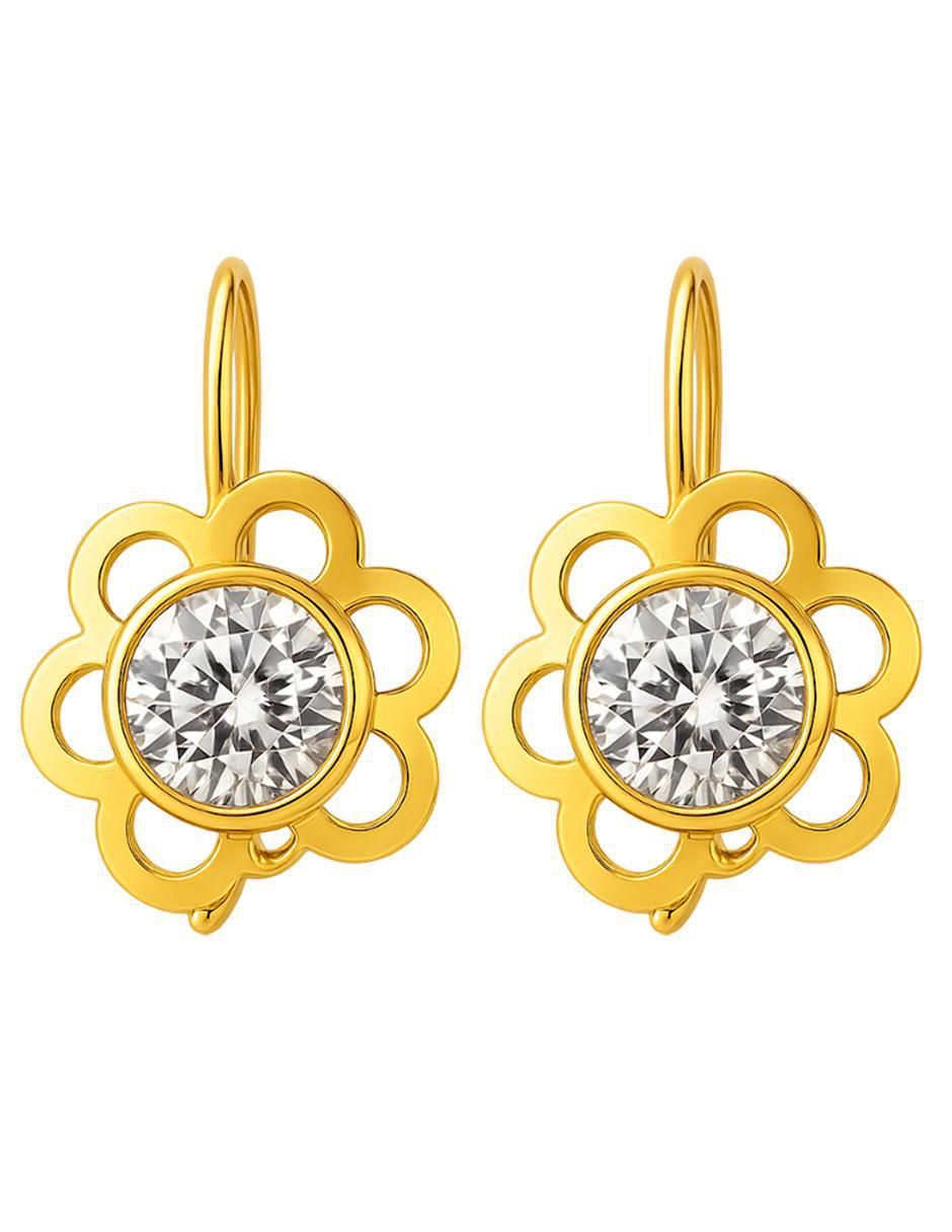 Aretes largos de flor de oro 10 k con acabado brillante zirconia