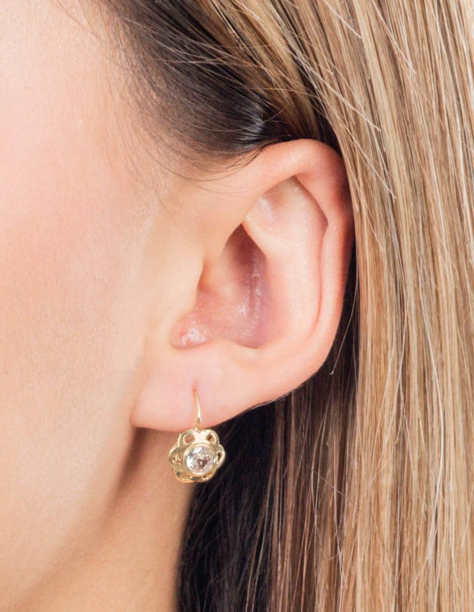 Aretes largos de flor de oro 10 k con acabado brillante zirconia 2
