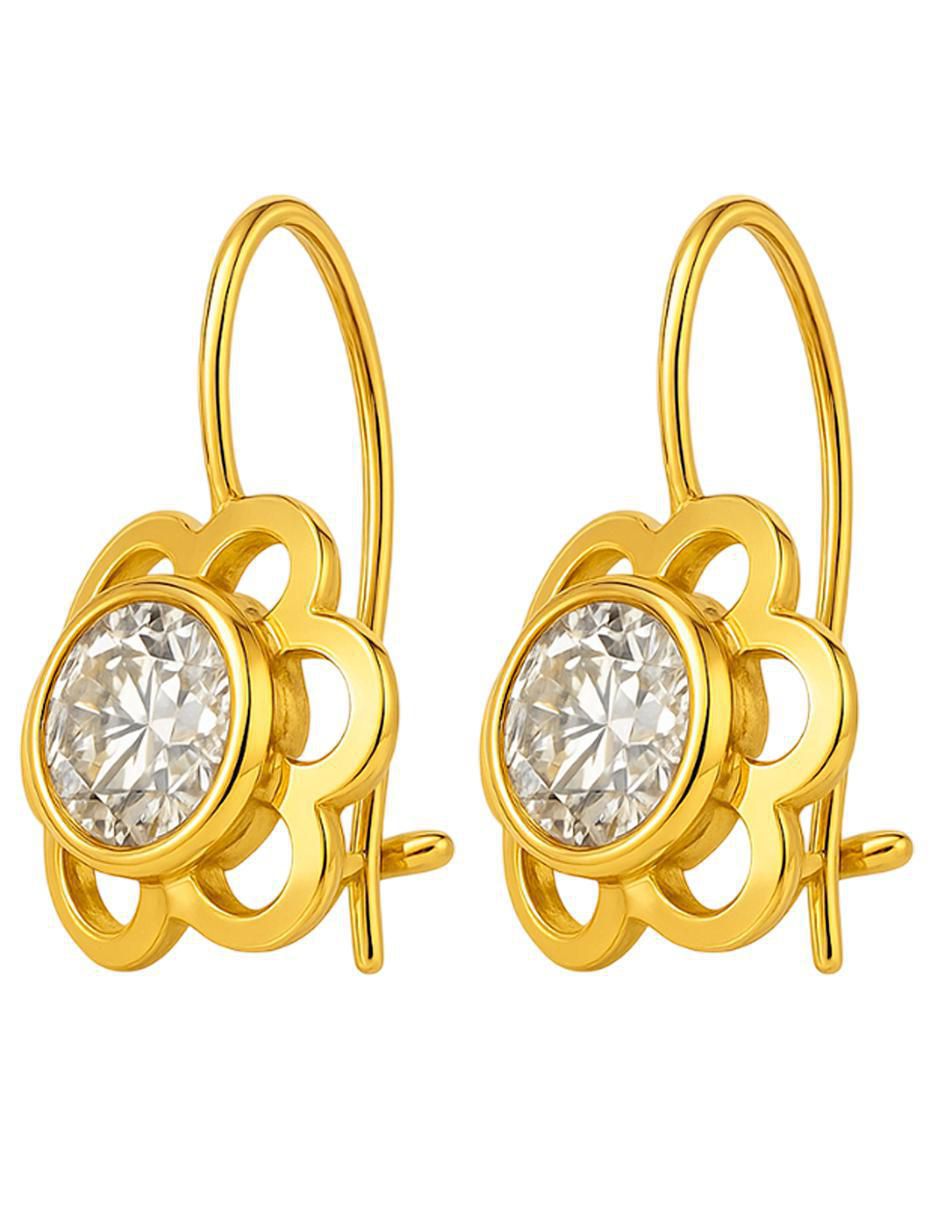 Aretes largos de flor de oro 10 k con acabado brillante zirconia 4