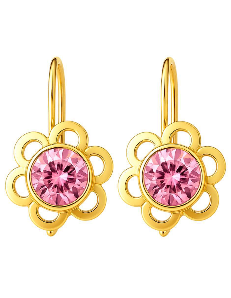 Aretes largos de flor de oro 10 k con acabado brillante zirconia