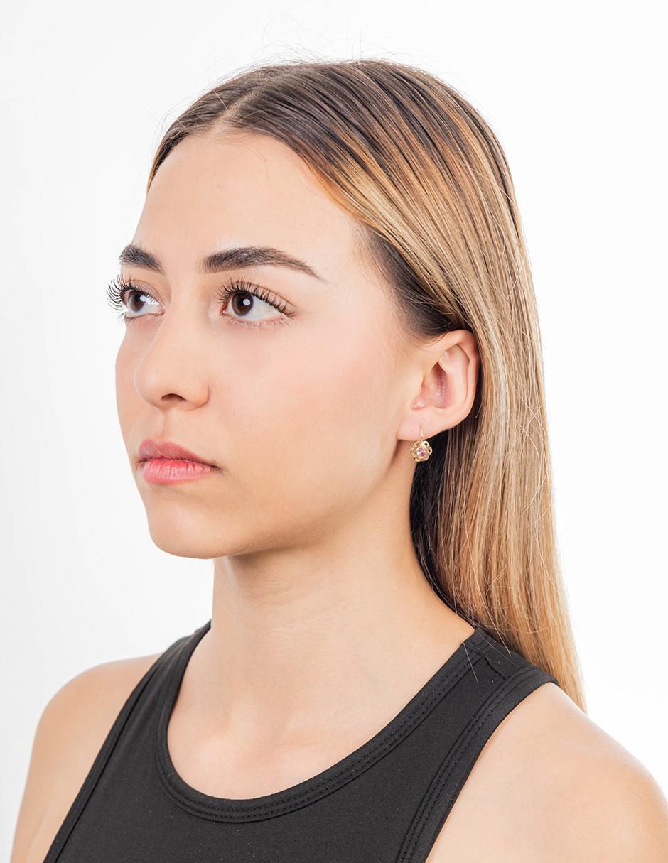 Aretes largos de flor de oro 10 k con acabado brillante zirconia 3