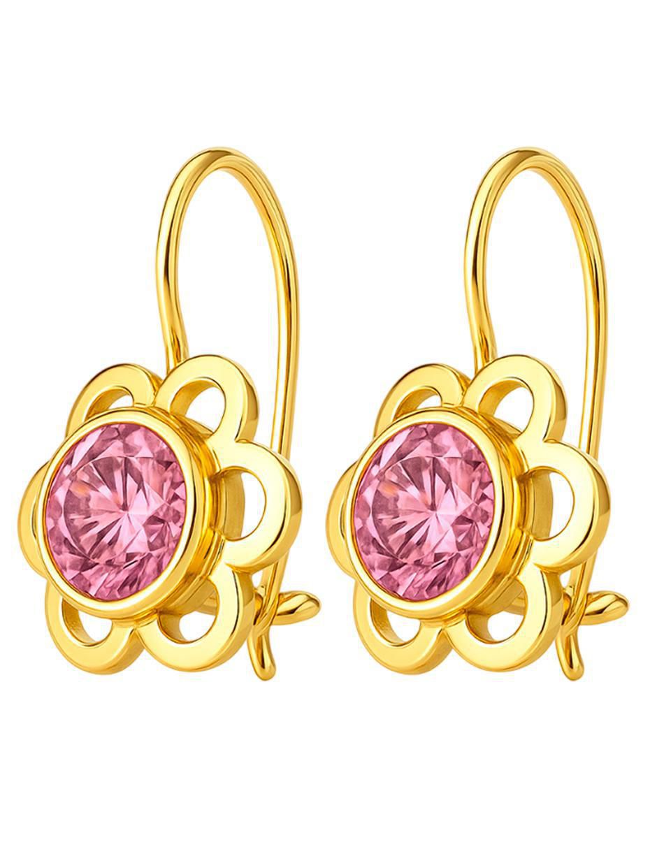 Aretes largos de flor de oro 10 k con acabado brillante zirconia 4