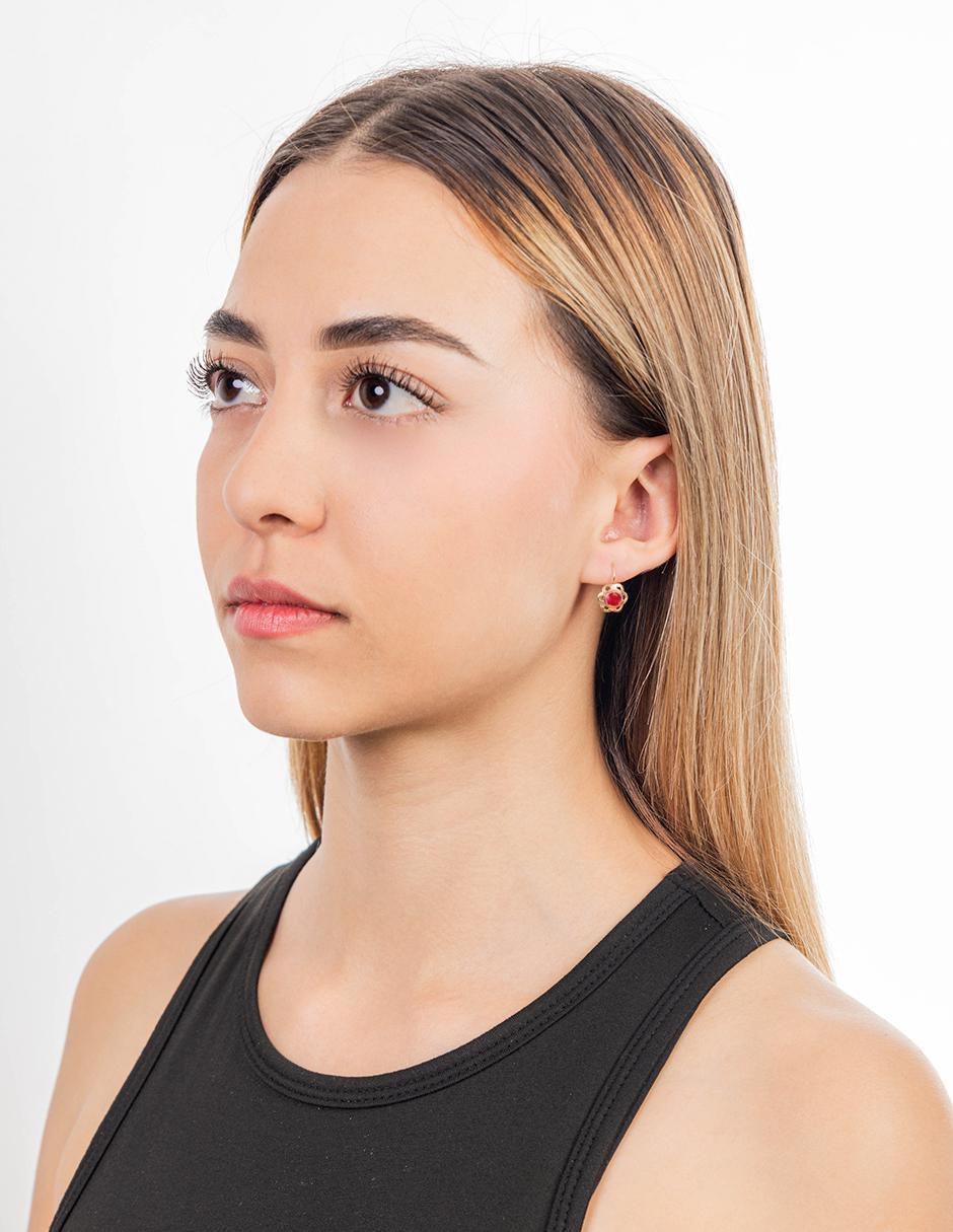 Aretes largos de flor de oro 10 k con acabado brillante zirconia 3