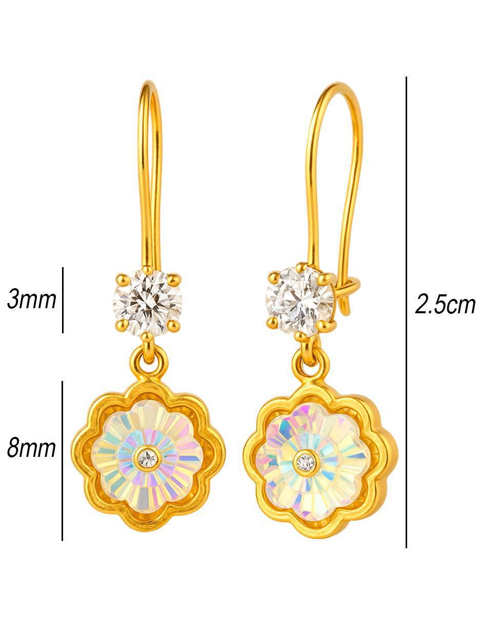 Aretes largos de flor de oro 10 k con acabado brillante zirconia 5