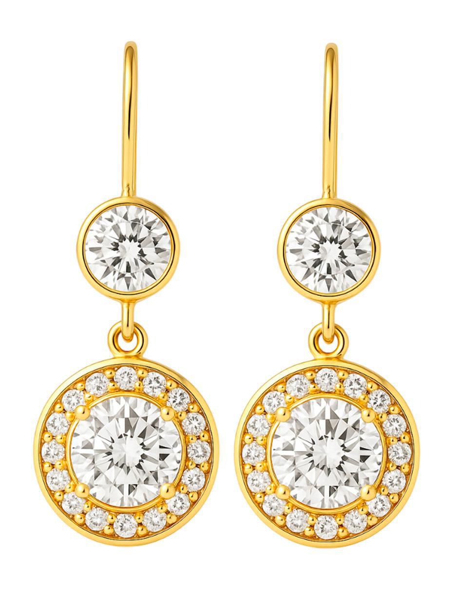 Aretes largos redondos de oro 10 k con acabado brillante zirconia