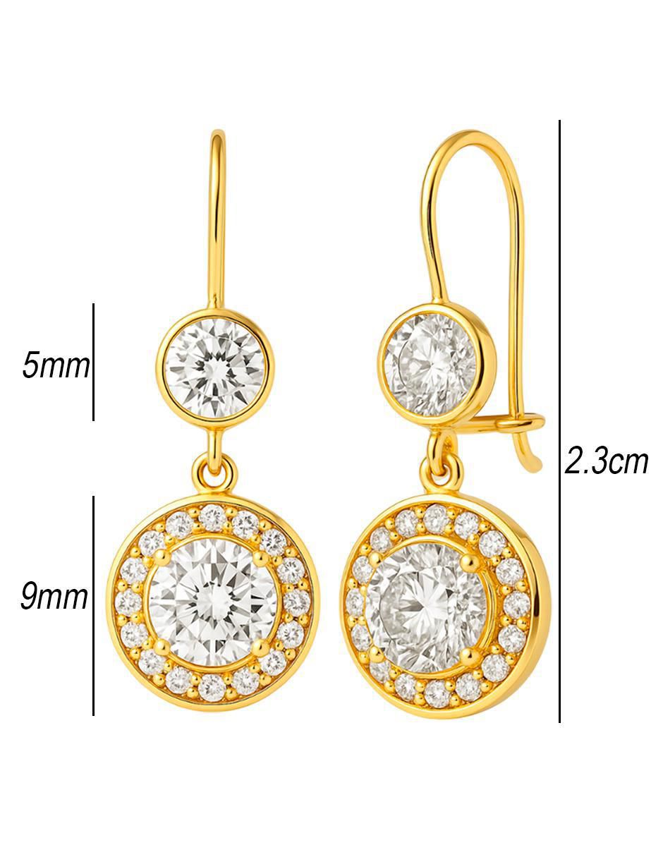 Aretes largos redondos de oro 10 k con acabado brillante zirconia 5