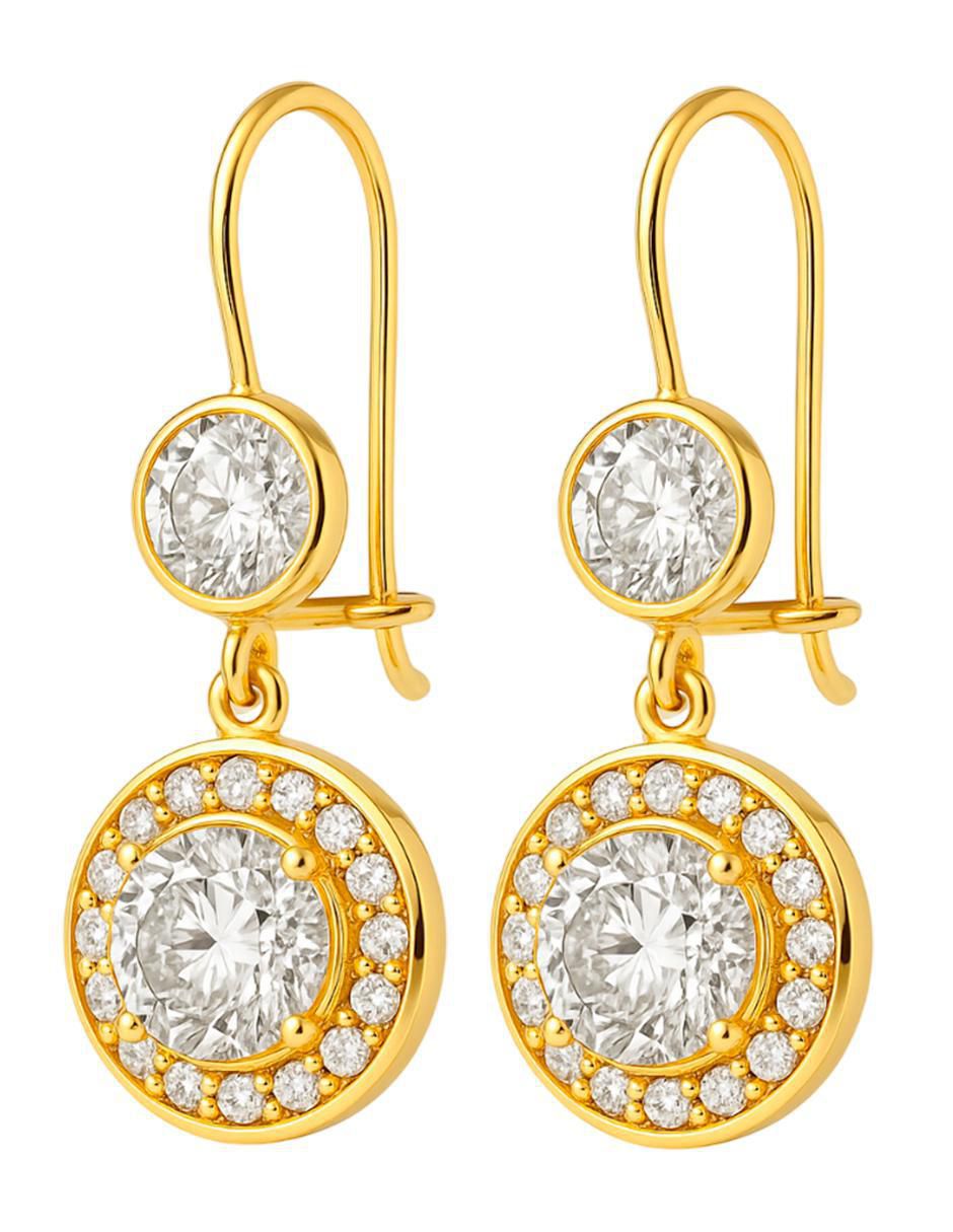 Aretes largos redondos de oro 10 k con acabado brillante zirconia 4