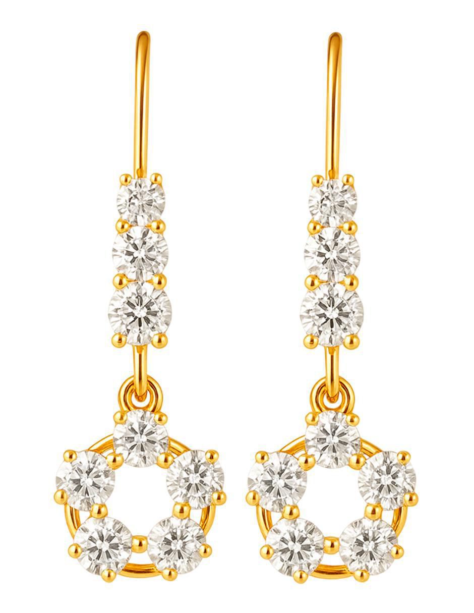Aretes largos redondos de oro 10 k con acabado brillante zirconia