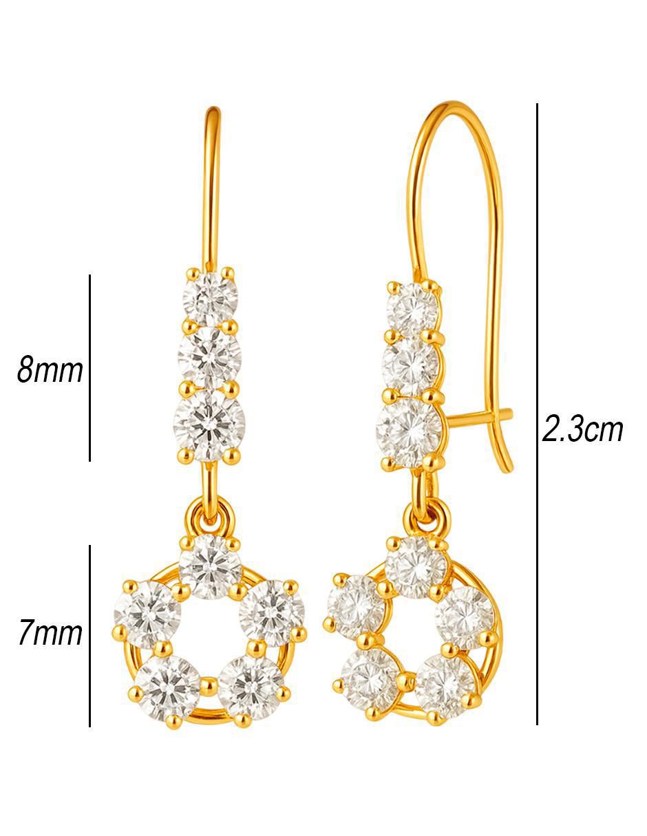 Aretes largos redondos de oro 10 k con acabado brillante zirconia 5